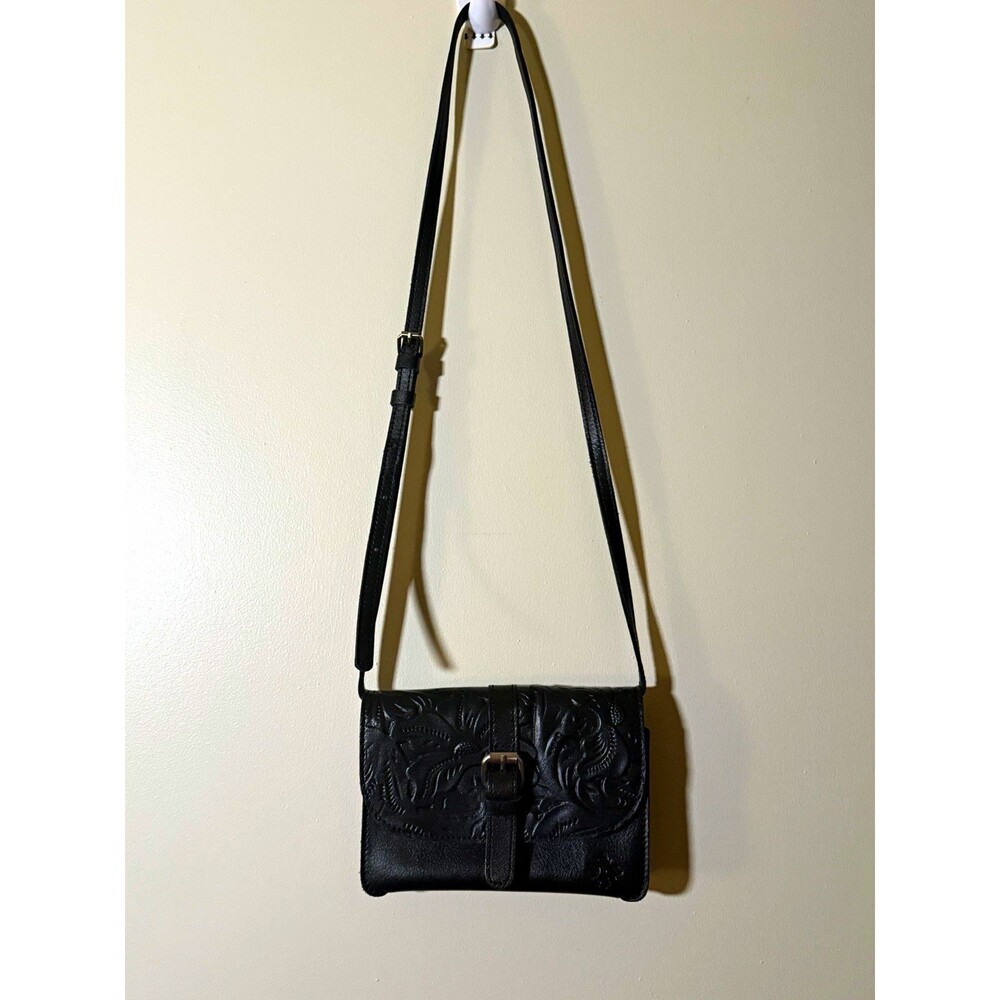 Patricia Nash Torri Tooled Black Leather Crossbody Bag